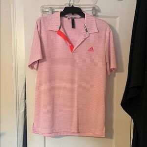 Adidas Men's Pink and White Striped Polo